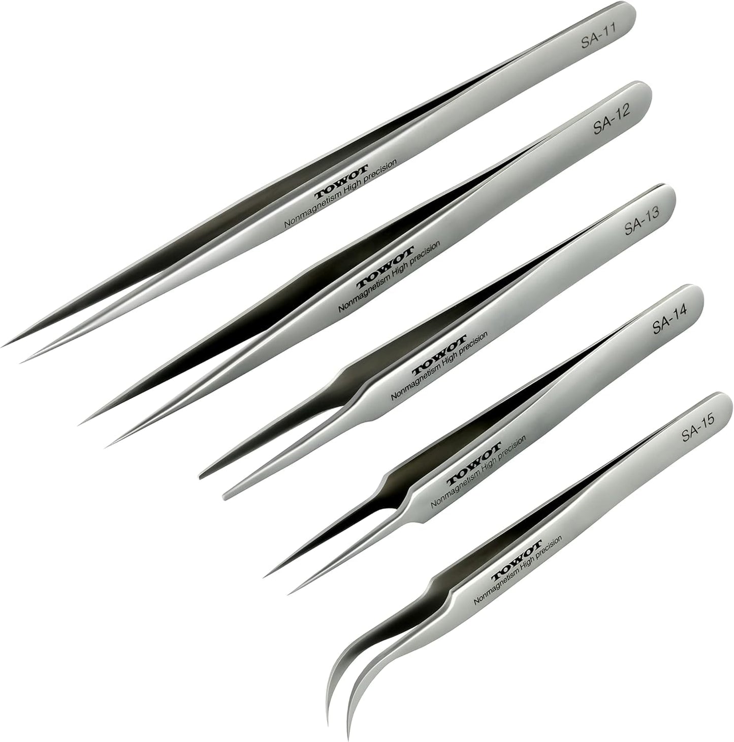 Precision Tweezers, 5 PCS Stainless Steel Pointed Tweezers for Craft, Electronics, Soldering, Jewelry-Making, Non-Magnetic Industrial Tweezers. Only TOWOT CA Sells Genuine Products