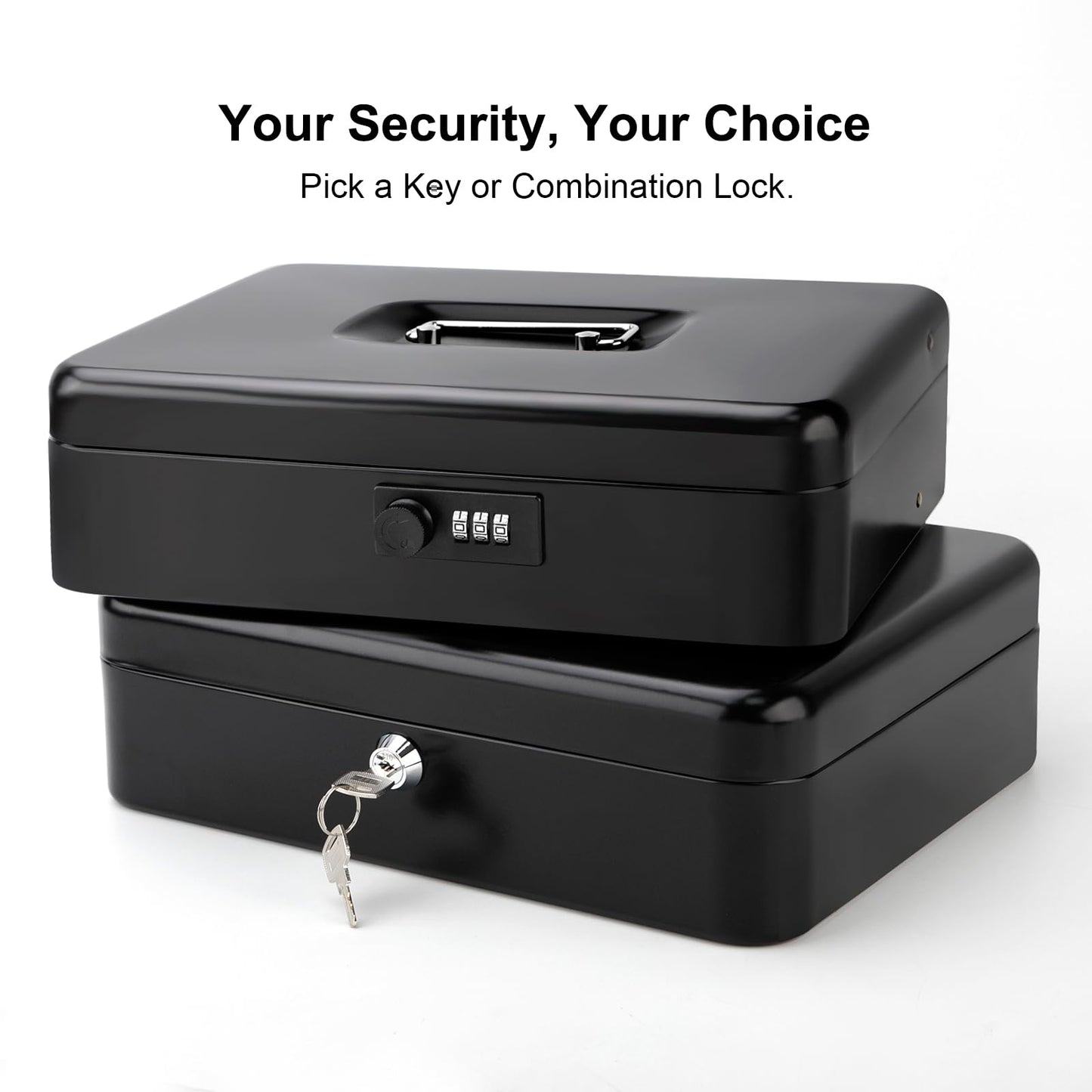 Jssmst Large Cash Box with Lock - 2017 New Metal Money Box 100% Safe, 11.8L x 9.5W x 3.5H Inches, Black, SM-CB0501L