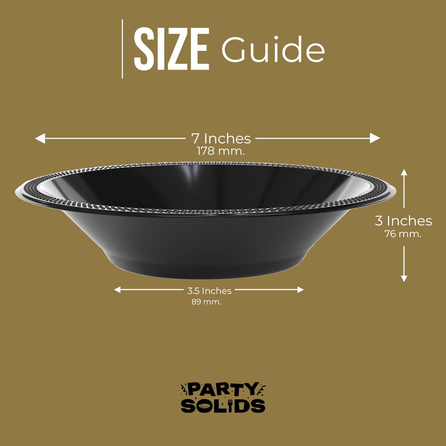 Party Solids 12 Oz Black Plastic Bowls Disposable Bowls for Hot Food Soup 50 Pcs - For Soup, Salad, Cereal, Desserts & Party Supplies