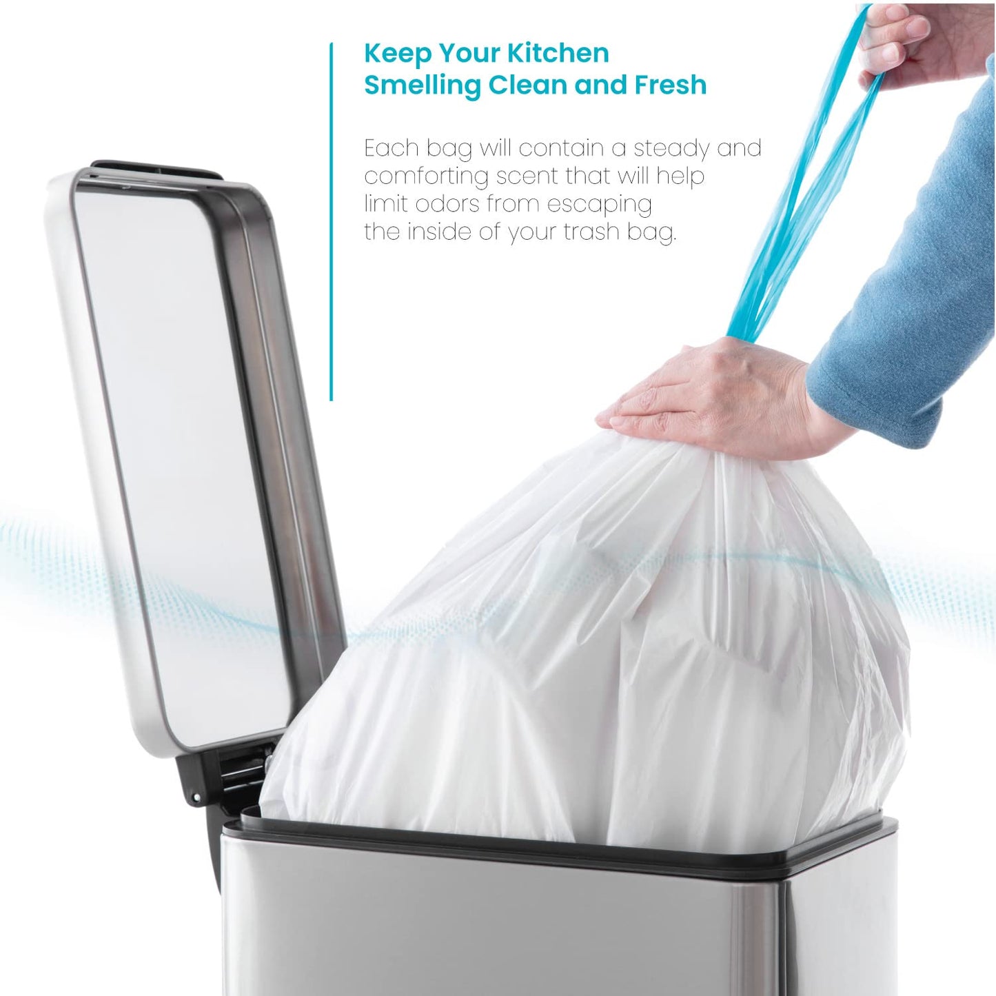 Home Zone Living 8 Gallon Kitchen Trash Bags with Drawstring Handles, Heavy Duty Custom Fit Design for Standard 30 Liter Kitchen Trash Cans, Code 30S, 60 Count