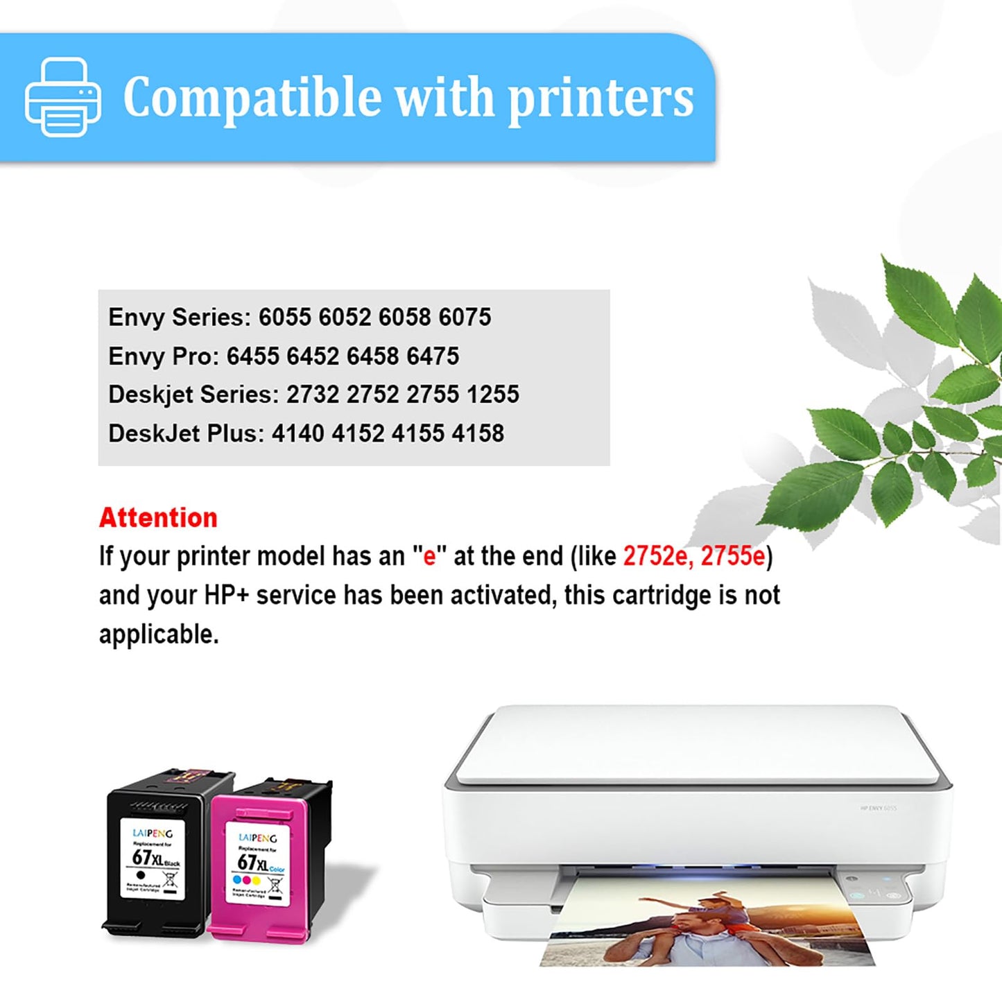 Laipeng Remanufactured 67XL Ink Cartridges Replacement for HP 67 67 XL 67XXL for Envy 6055 6052 6058 6075 Pro 6455 6452 6458 6475 DeskJet 1255 2752 2755 4140 4152 4155 4158 Printer (Black + Tri-Color)