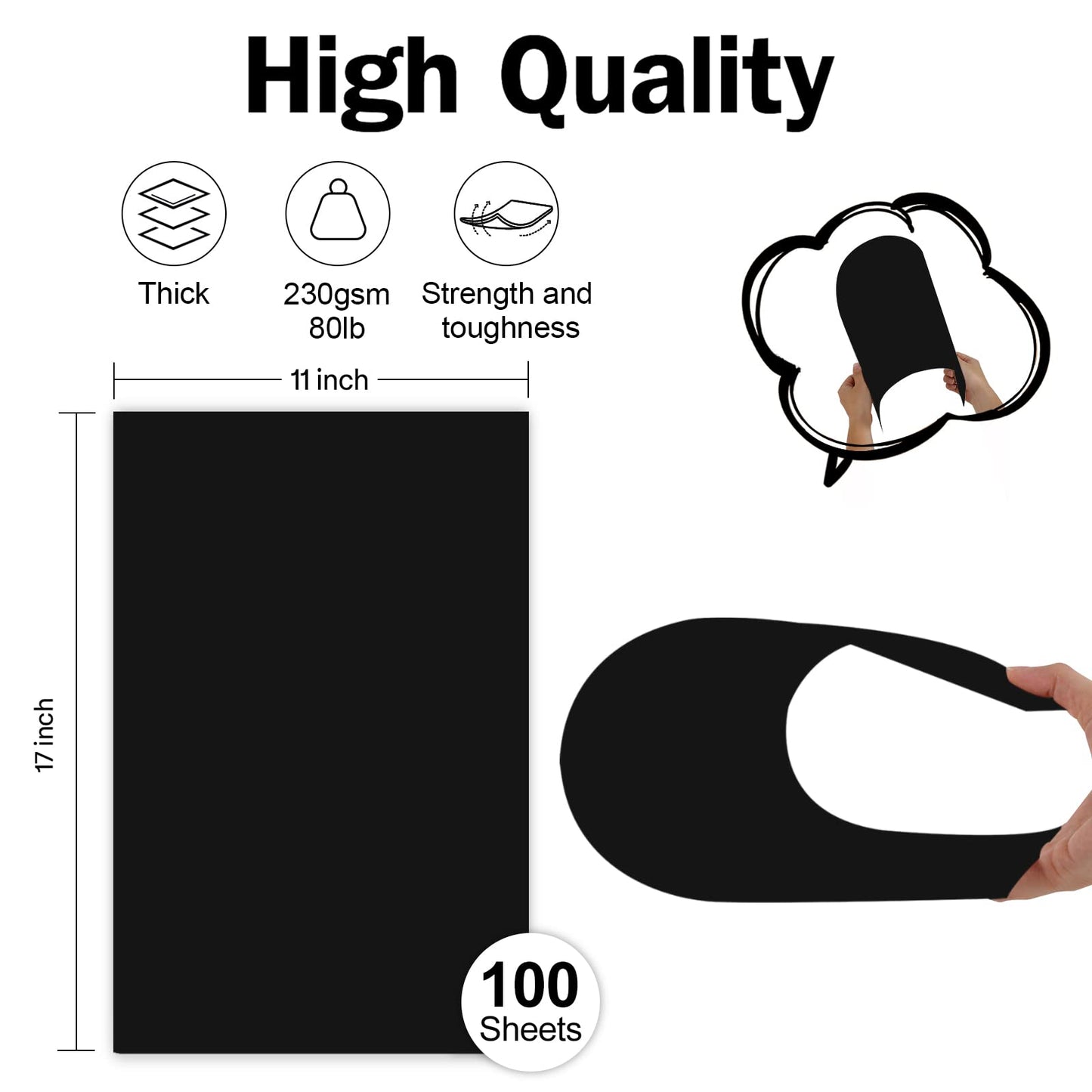 100 Sheets Black Cardstock 11x17 Thick Paper, Goefun 80lb Heavyweight Legal Printer Paper for Halloween, Arts, Crafts, Ledger, Tabloid, Posters