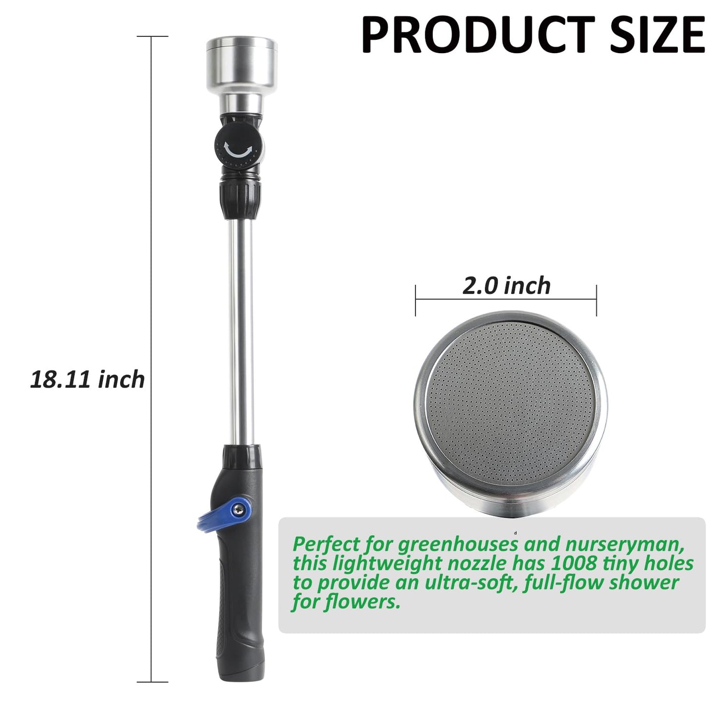 STYDDI Soft Rain Watering Wand with Pivoting Head and Thumb Control, 18 Inches Gentle Classic Raining Wand with Stainless Head, Perfect for Hanging Baskets, Planters, Greenhouses and Seedbed