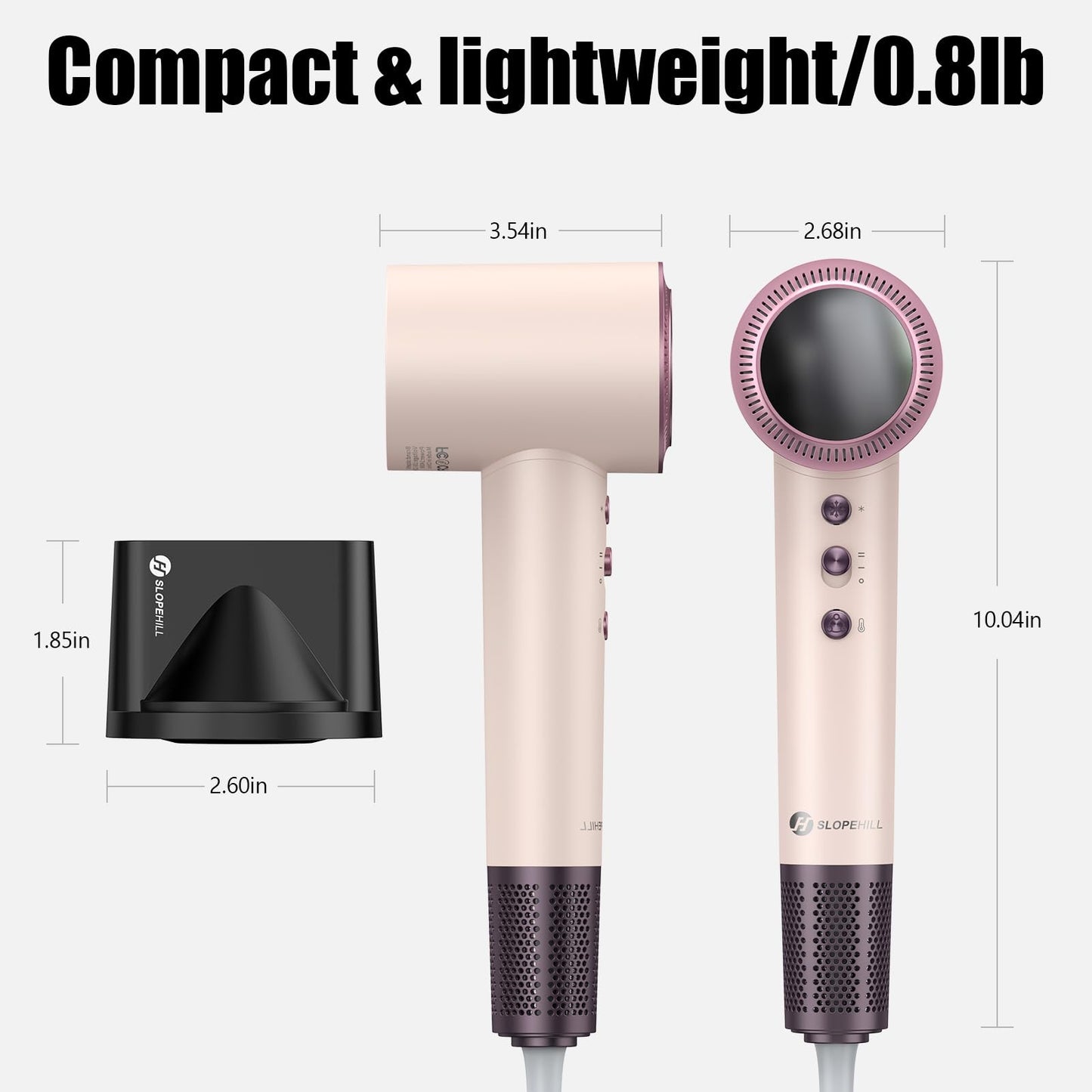 Slopehill Hair Dryer - 110,000 RPM High-Velocity Fast Drying + Low Noise + Lightweight + Intelligent temperature control hair care for Home, Salon and Travel (Pink)