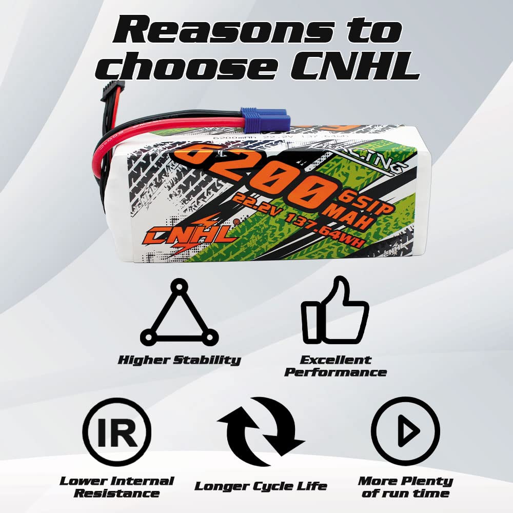 CNHL 6200mAh 6S Lipo Battery 22.2V 90C with EC5 Plug for RC Car Airplane Truck Tank Speed Run Truggy Buggy Boat Vehicles Helicopter Racing Hobby