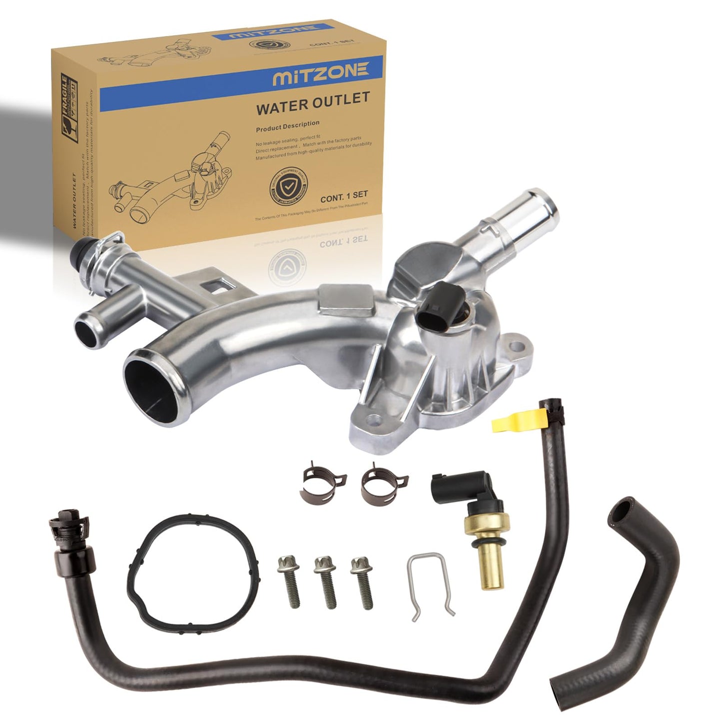 MITZONE Upgraded Aluminum Coolant Housing Compatible with 2011-2020 Chevrolet Cruze Sonic Trax Volt Buick Encore 1.4L with Inlet Hose and Oil Cooler Hose Replace 25193922 902-846