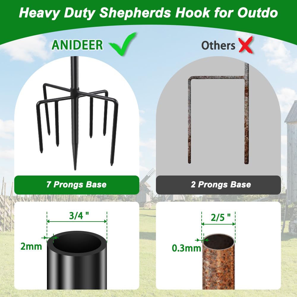 72" Shepherds Hooks for Outdoor, Heavy Duty Bird Feeder Pole with 7 Base Prongs, Adjustable Garden Hanging Holder for Bird Feeders, Solar Light Lanterns, Garden Plant Hanger Stands,2 Pack