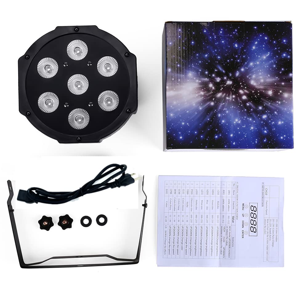 HYUDJ Stage Lights 7x12W Uplights with Strict Testing 4in1 RGBW LED Par Lights Sound Activated DMX512 Control Bright DJ Par Light for Stage Party Club Disco Wedding Events Black