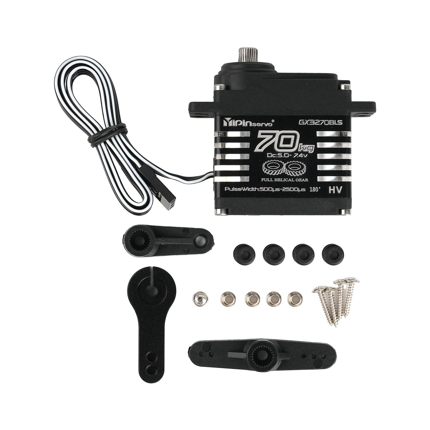 Rcmall 70KG High Torque,GX3270BLS Digital RC Servo, 180/270/360 Degree Metal Gear, IP68 Brushless Motor, Black (180 Degree)