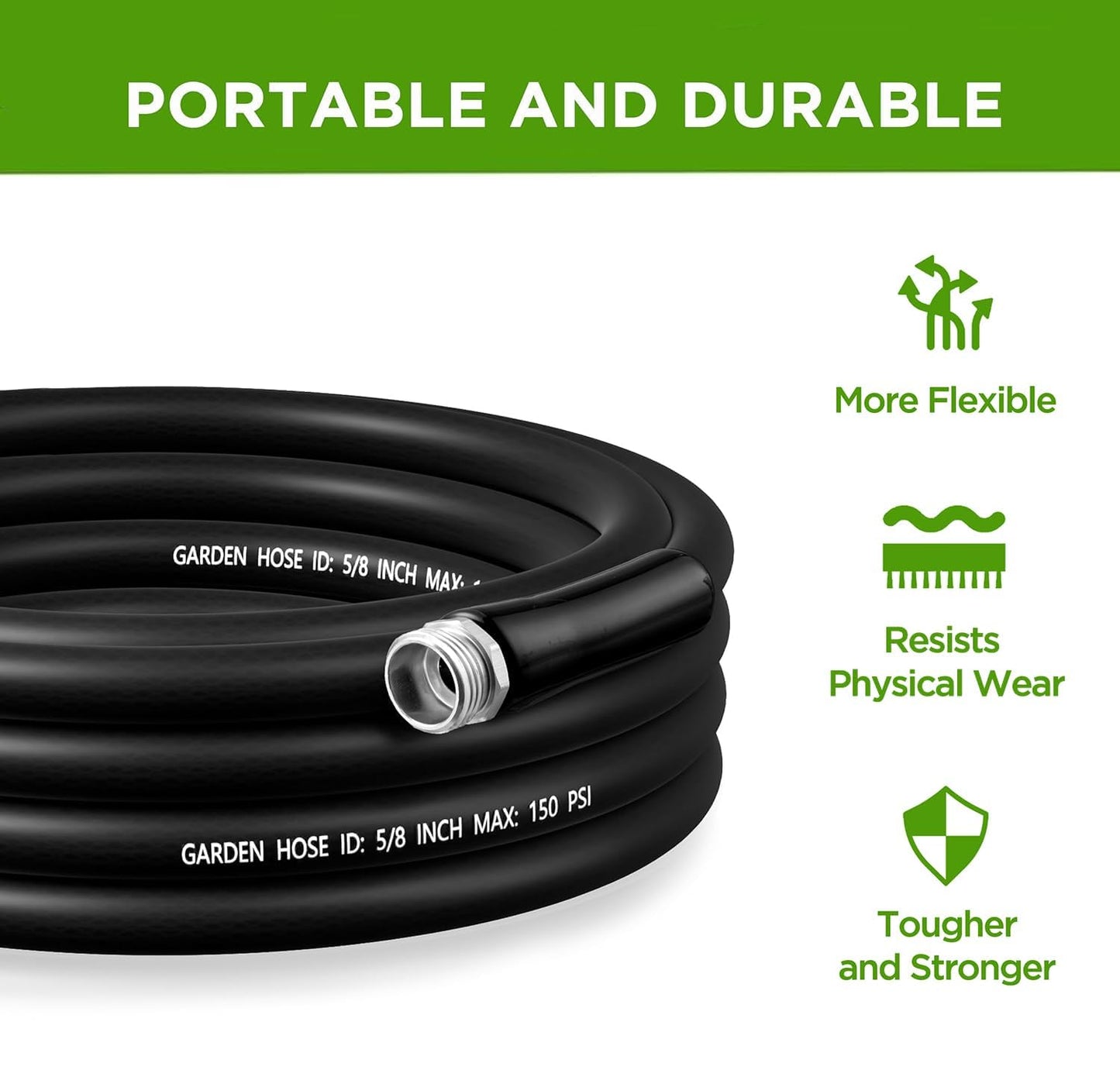 Famyards Garden Hose 100FT, 5/8'' Water Hose, Flexible and Leakproof Hybrid Garden Hose for RV, Trailer, Patio and Outdoor, Black