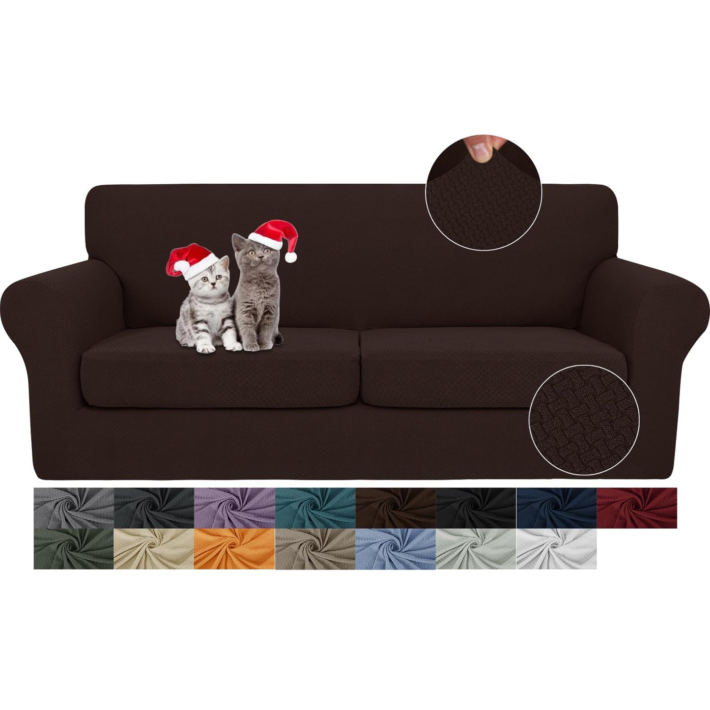 JIVINER 3 Pieces Couch Covers for 2 Cushion Couch Stretch Sofa Slipcover with 2 Extra Large Seat Cushion Covers Thick Fitted Loveseat Sofa Covers for Living Room (XL Loveseat, Dark Coffee)