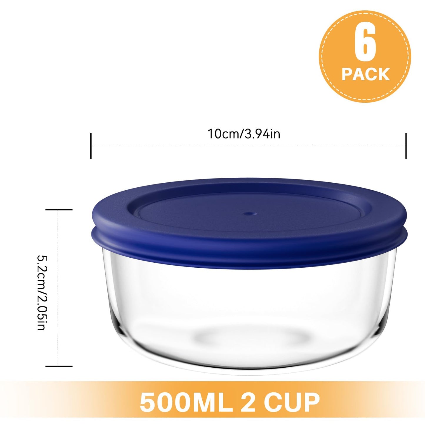D.M DESIGN•MASTER [6 PACK, 2 CUP]- Glass bowl sets with lids. Free meal prep containers for kitchen, leftovers, snacks. BPA-Free lids. Microwave, Dishwasher, Freezer, Oven Safe.