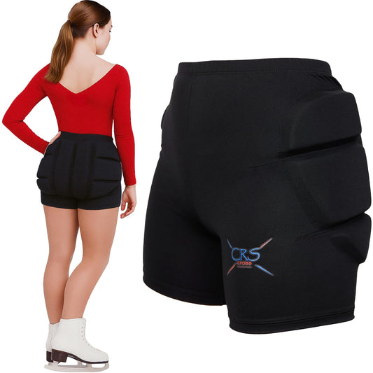 CRS Cross Padded Figure Skating Shorts. Crash Pad Pants for Roller, Inline, Ice Skating, Snowboarding, and Skiing. Fall Impact Protection for Butt, HIPS, and Tailbone (Ladies Large Black)