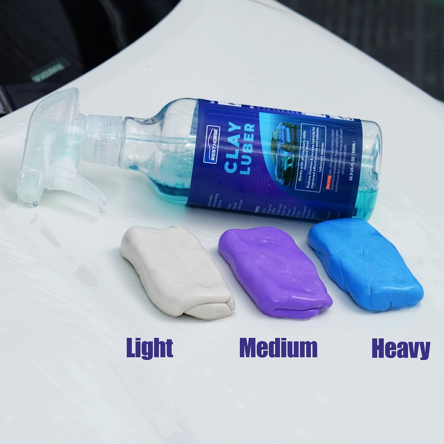 WEST HORSE Clay Bar Kit - 4 Pack 400g (4x100g) + 16.9 fl. oz Lubricant + 4 Pack Microfiber Cloth for Car Detailing