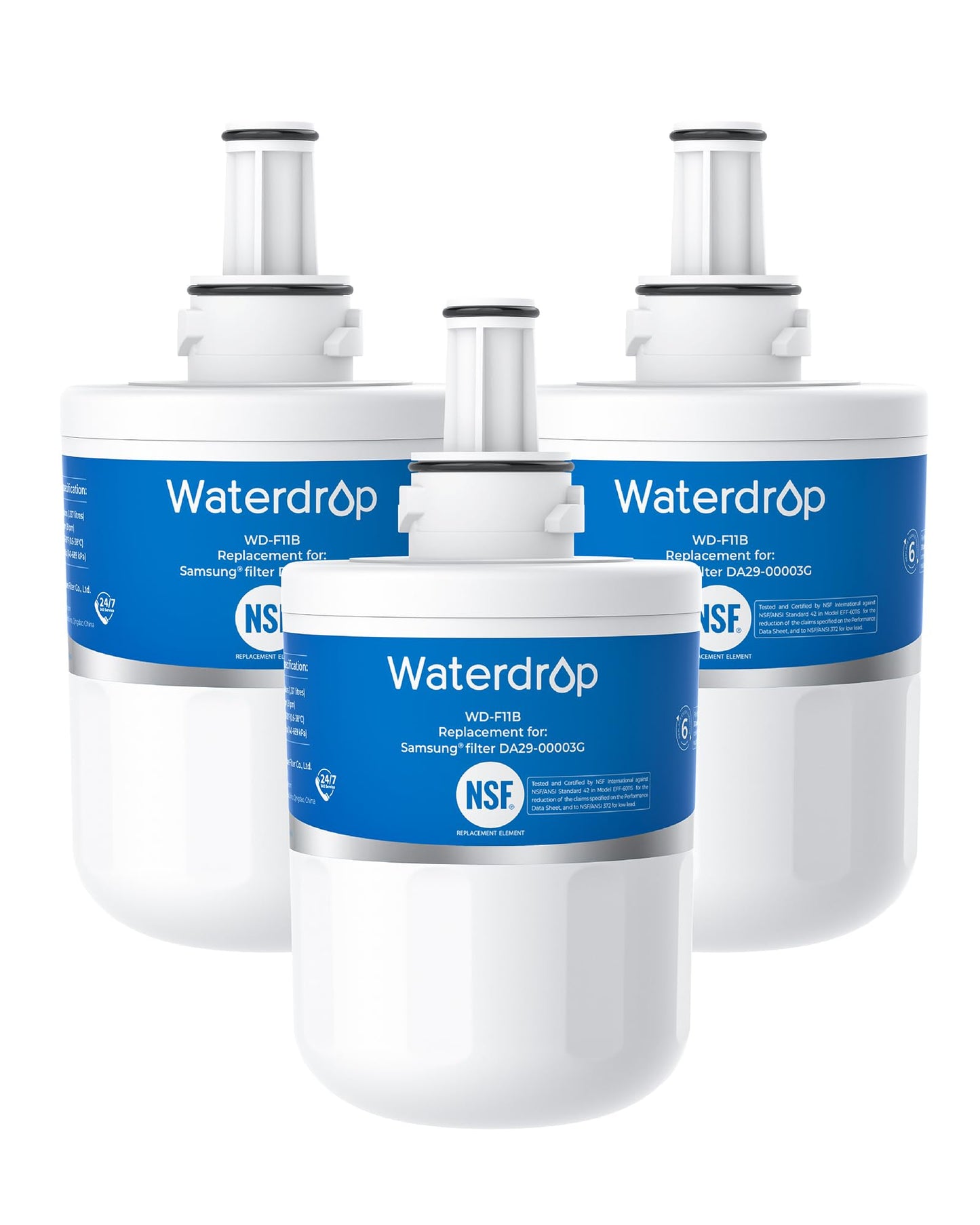 Waterdrop WD-F11B Refrigerator Water Filter, Replacement for Samsung® DA29-00003G, DA29-00003B, DA29-00003A, Aqua-Pure Plus, HAFCU1, RFG237AARS, FMS-1, RS22HDHPNSR, RSG257AARS, 3 Pack