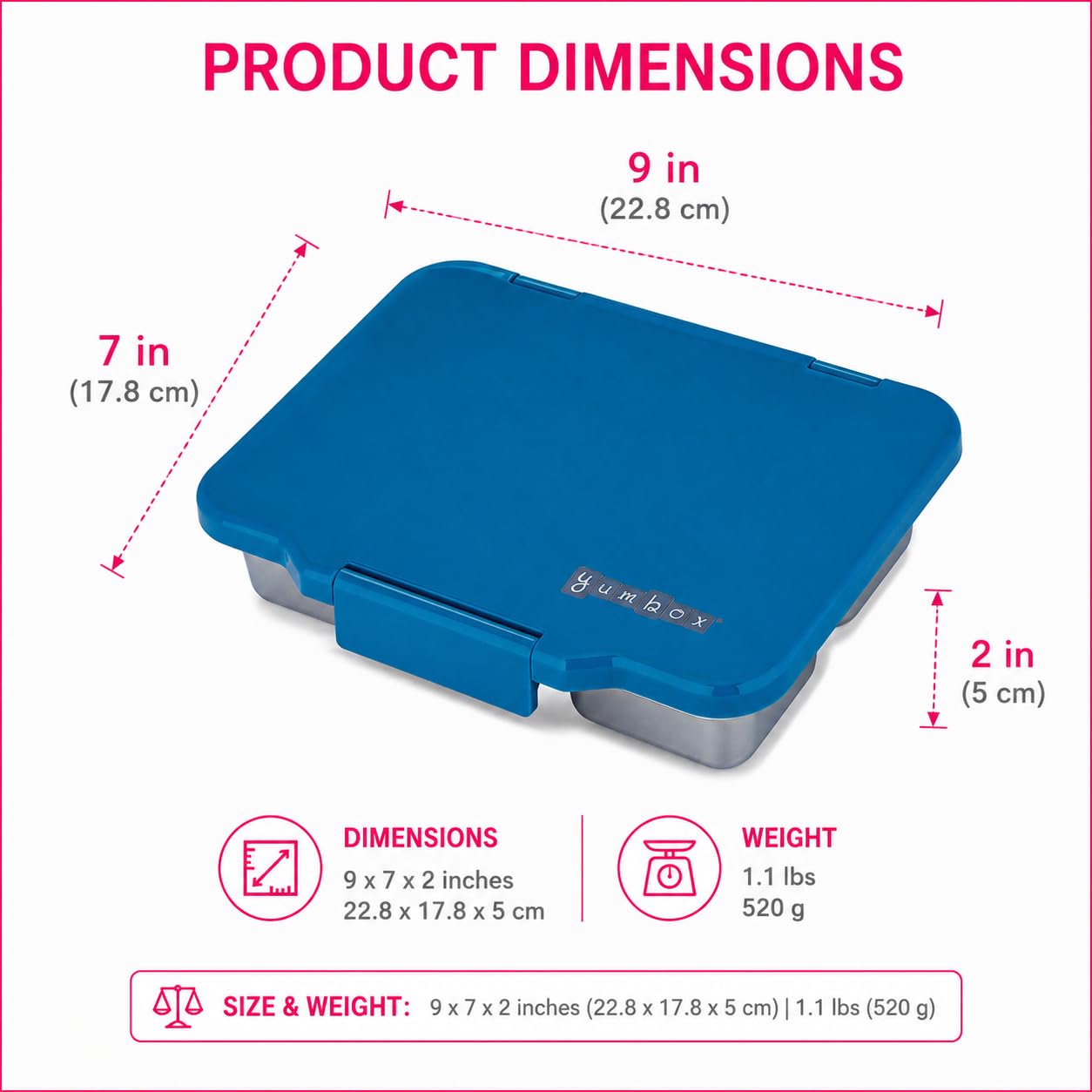 Yumbox Prêt Stainless Steel Bento Box – Leakproof, Reusable Lunch Container for Kids & Adults – Sandwich & Snack Friendly, BPA-Free, Durable Food Box (Normandy Blue)