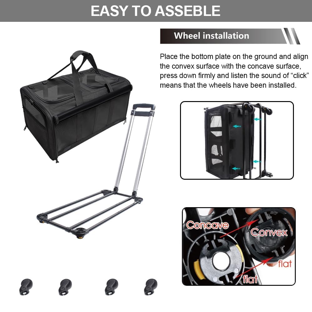 GJEASE Double-Compartment Pet Rolling Carrier with Wheels,Cat Carrier for 2 Cats,Super Ventilated Design,Ideal for Traveling/Hiking/Camping