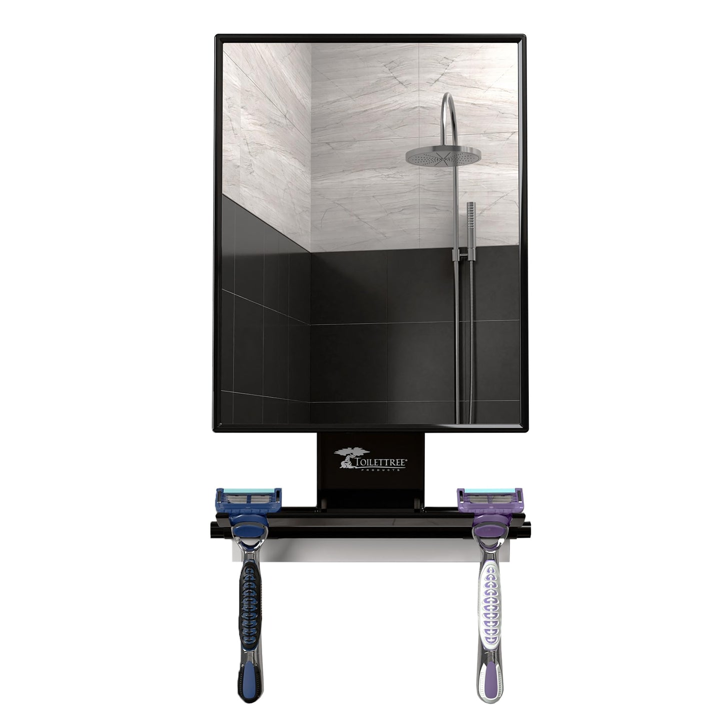 ToiletTree Products Ultimate Fogless Shower Bathroom Mirror, Bigger Reflective Surface & Thinner Frame, Squeegee Included, Black