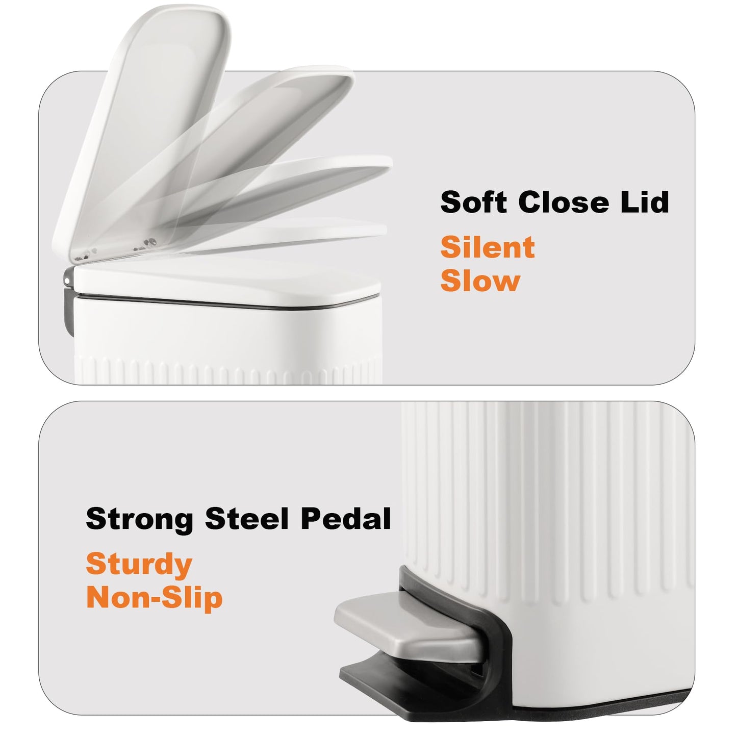 TrashAid Bathroom Trash Can with Toilet Brush - 6 Liter / 1.6 Gallon Bathroom Trash Can with Lid Soft Close + Silicone Toilet Brush and Holder Set, White Bathroom Accessories, Set of 2