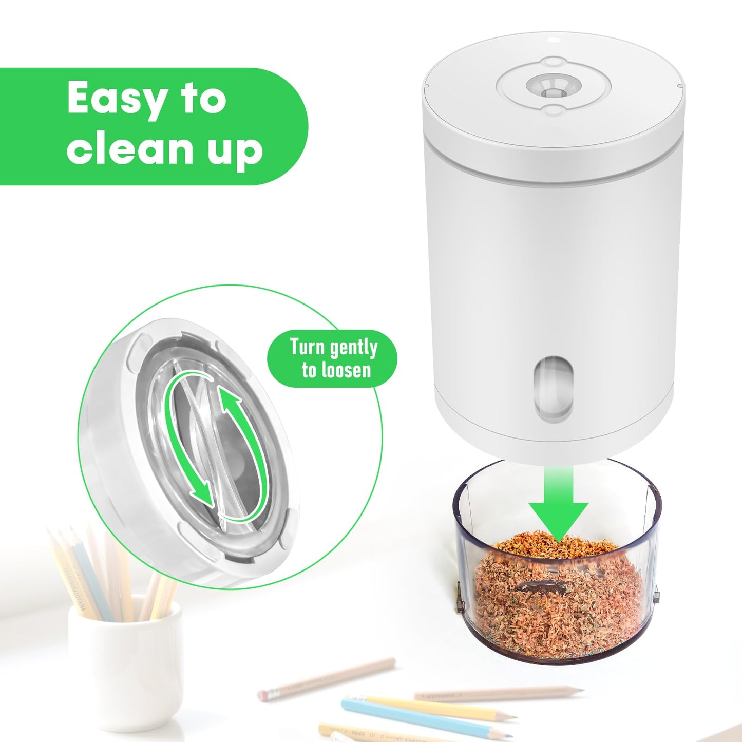 Fully Automatic Electric Pencil Sharpener,Rechargeable smart Pencil Sharpener.Suitable for No. 2/Colored Pencils (6-8 mm),Applicable to School/Classroom/Office/Home