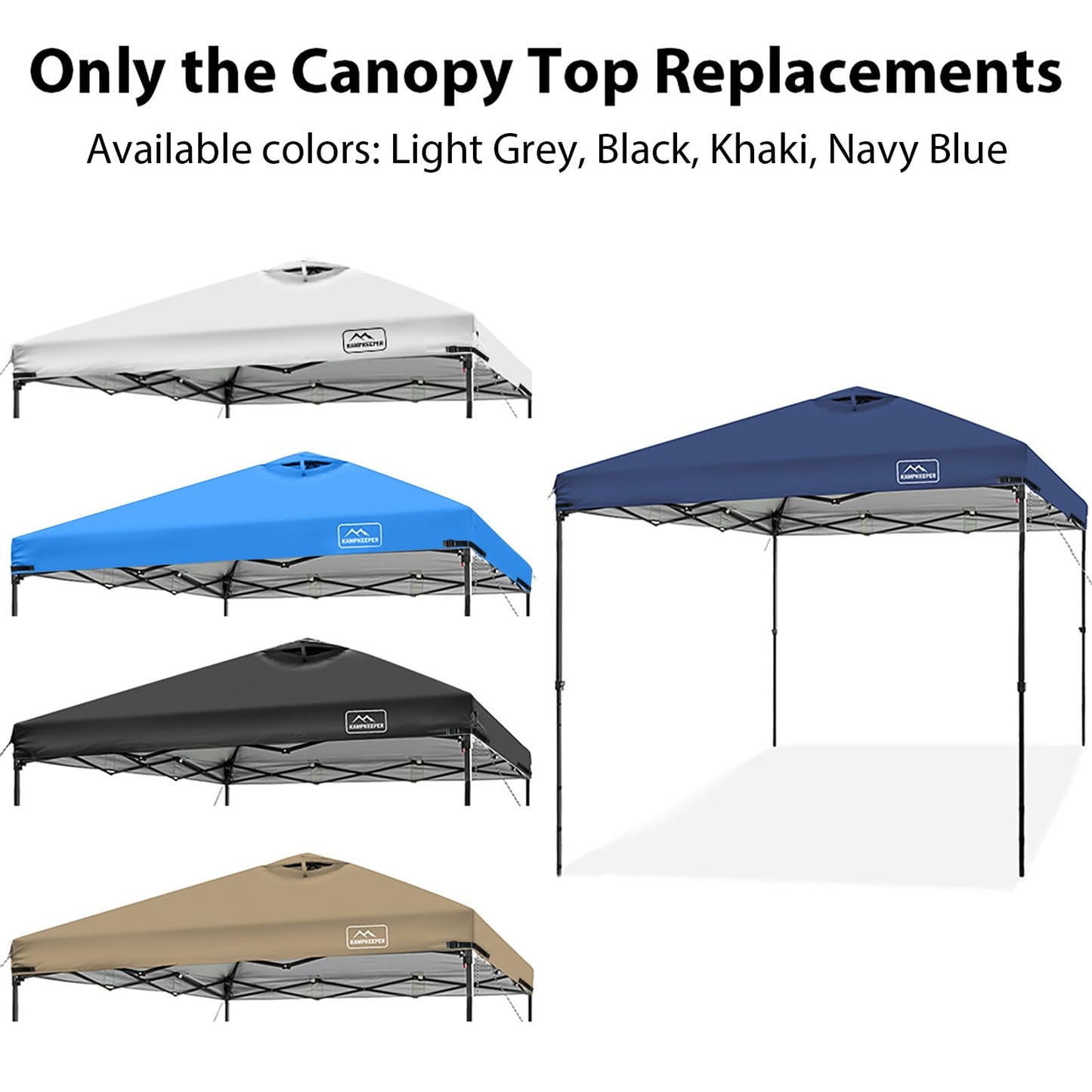 KAMPKEEPER Replacement Top Pop Up Canopy Tent Cover Roof with Air Vent and Adjustable Elastic Strap, Polyester UV Waterproof for Outdoor Garden Patio Sun Shade(Top Only) (Navy Blue, 10x10FT)