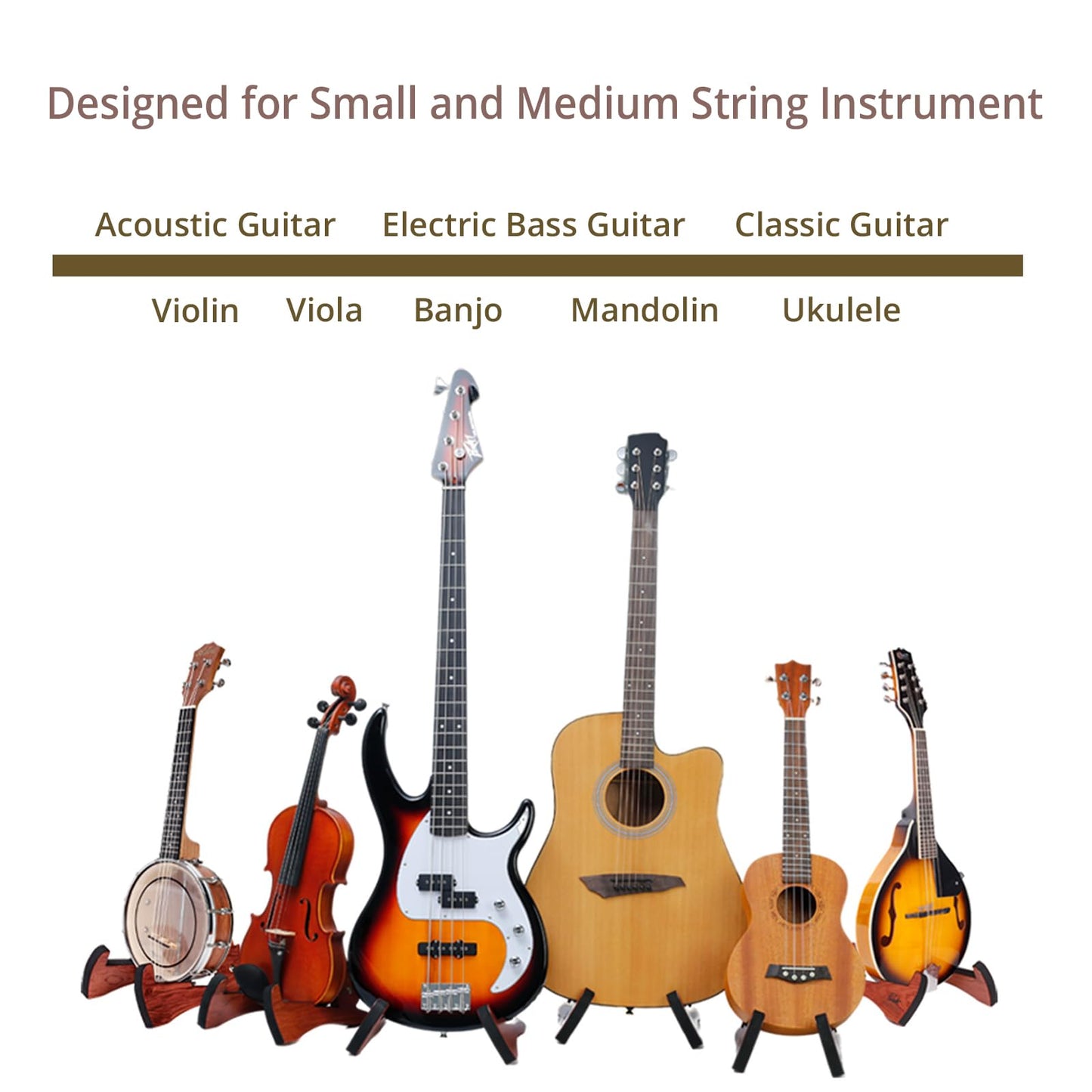 MUSO Folded Guitar Stand, Natural Wood, Rabbit-Shape, Lightweight and Portable, For Guitar, Bass,Ukulele, Banjo,Cello, Viola,Violin and Mandolin (Rose Wood)