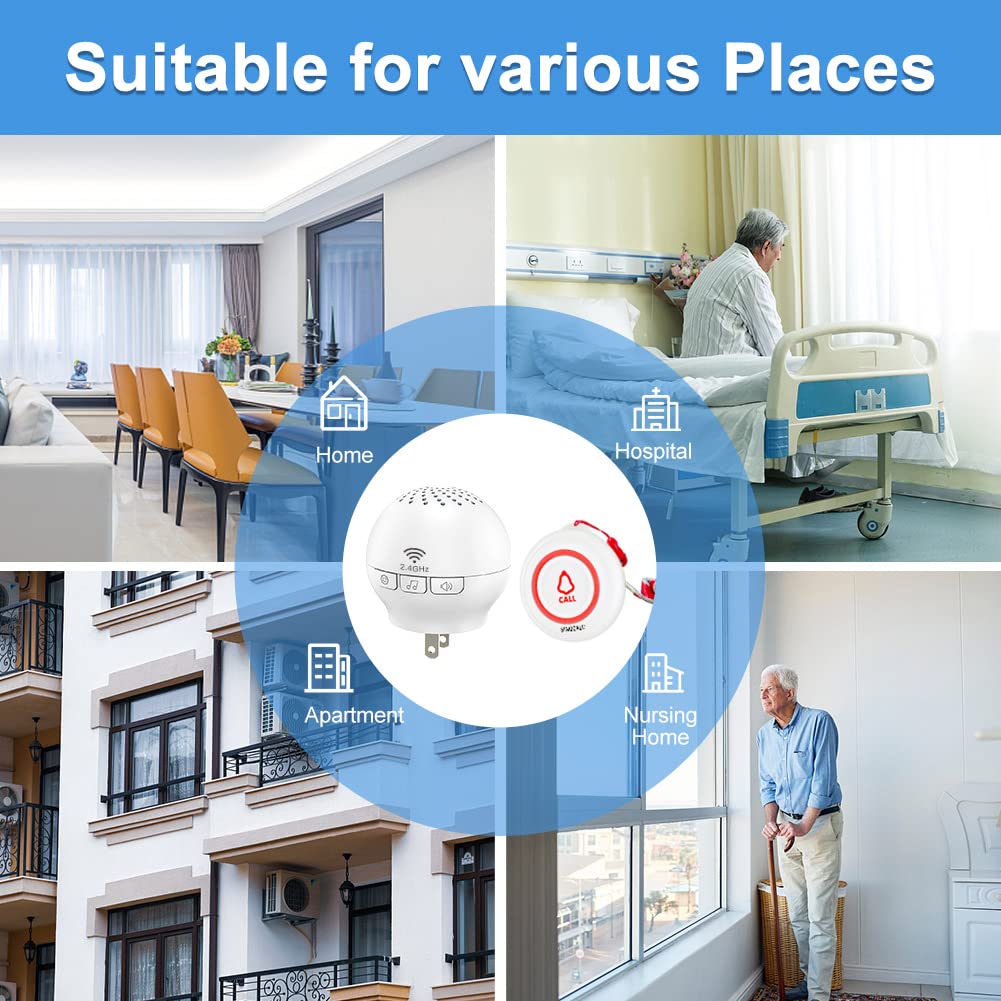 SINGCALL Tuya WiFi Smart SOS Emergency Wireless Caregiver Pager Calling System Home Caring for Old People Patients Children 2 Transmitters 1 Plugin Receiver