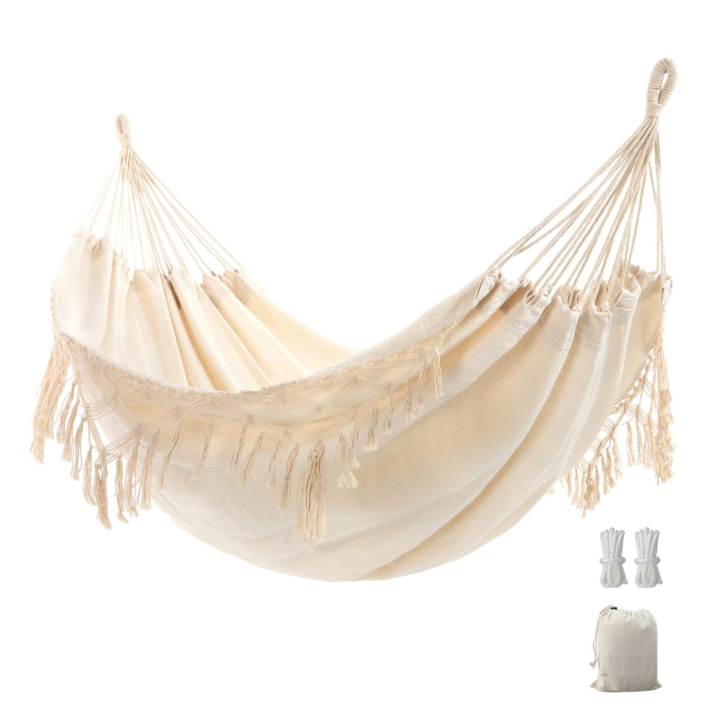 YAERSI Canvas Hammock,Camping Hammock with Elegant Tassels Load 450 lbs,Canvas Cotton Hammock for Outdoor Indoor