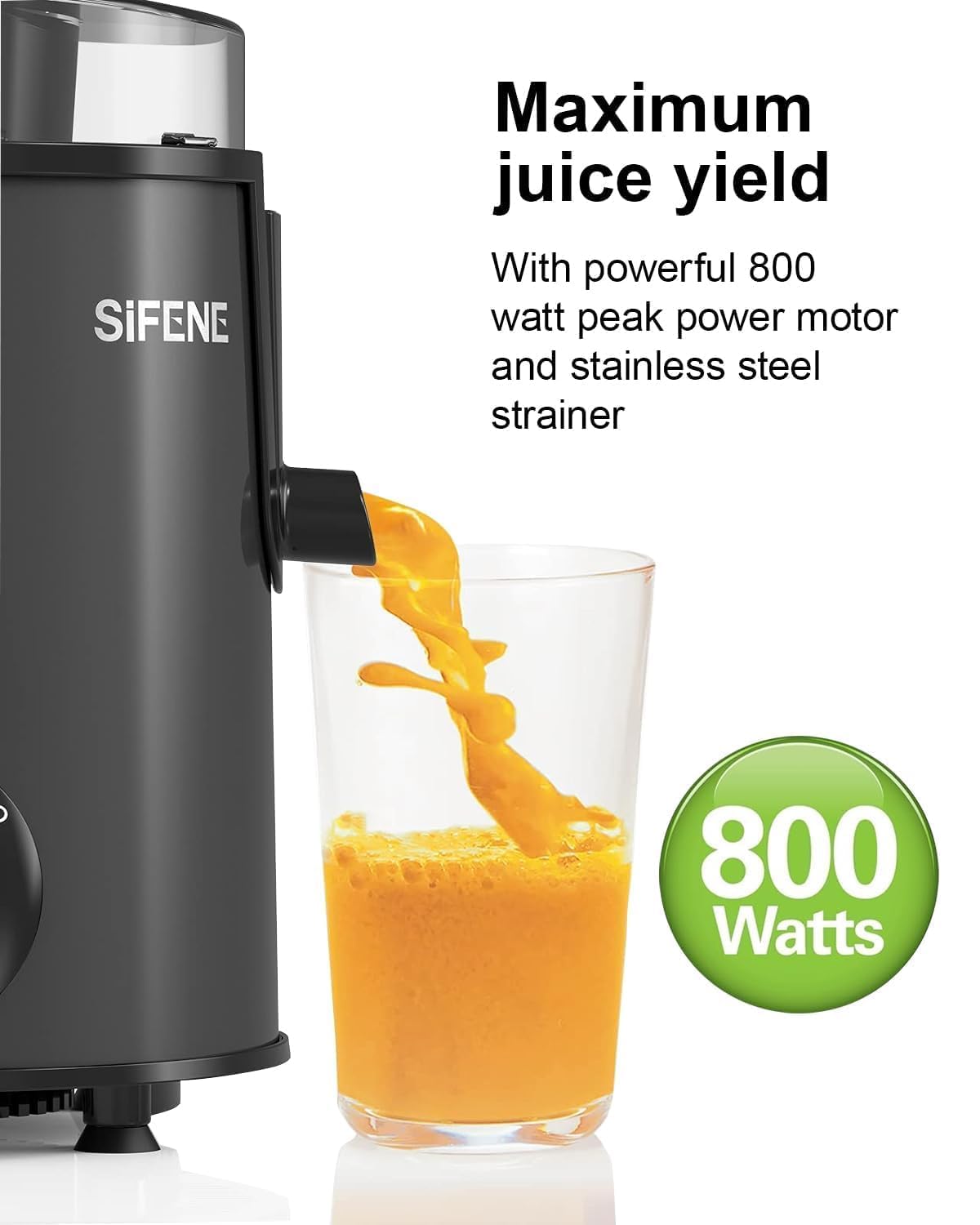 SiFENE Juicer Machine, Quick Juicer Extractor Maker, 3" Big Mouth for Whole Veggies & Fruits, Easy to Clean, Non-BPA Stainless Steel Kitchen Juicer (Silver)