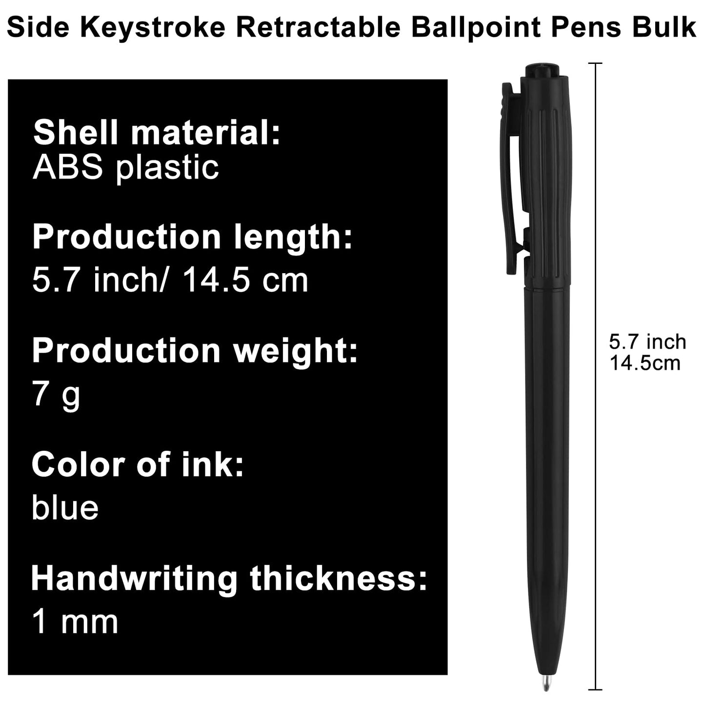 Zuazaor 300 Pieces Pens Bulk Wholesale Cheap Retractable Ballpoint Pens 0.7mm Blue Ink Writing Server Pens for Office School Restaurant (Black)