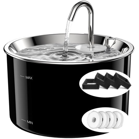 Cat Water Fountain Stainless Steel,3 L/ 101 oz Pet Water Fountain with 5-Stage Circulating Filtration System,Cat Fountain with Quiet Pump for Cats, Dogs (4 Filters + 4 Sponges)