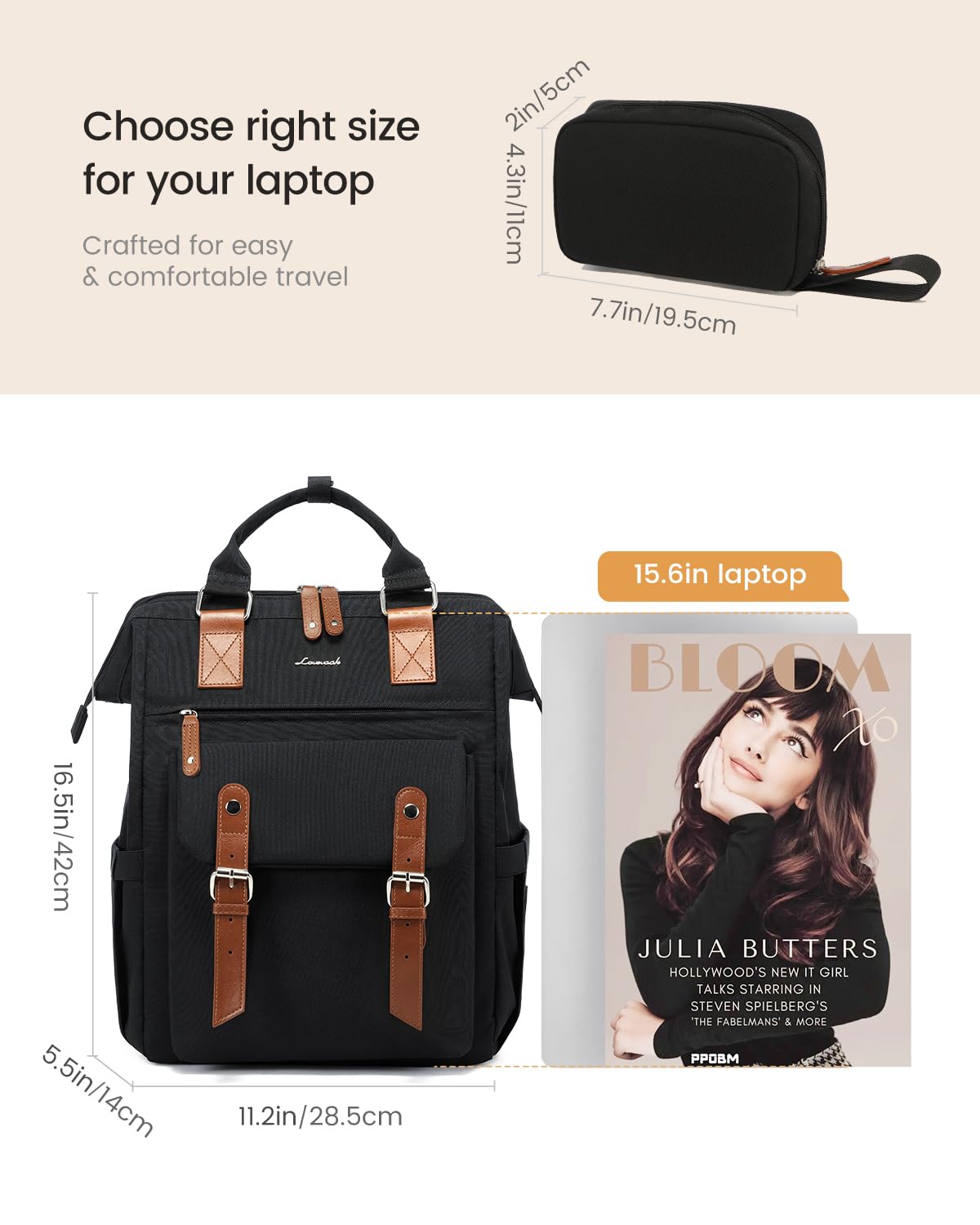 LOVEVOOK Laptop Backpack for Women Work Travel Backpack Purse Commuter Business Computer Bag Teacher Doctor Nurse Bags, College Backpack Daypack with USB Charging Port, 15.6 Inch, Black-brown