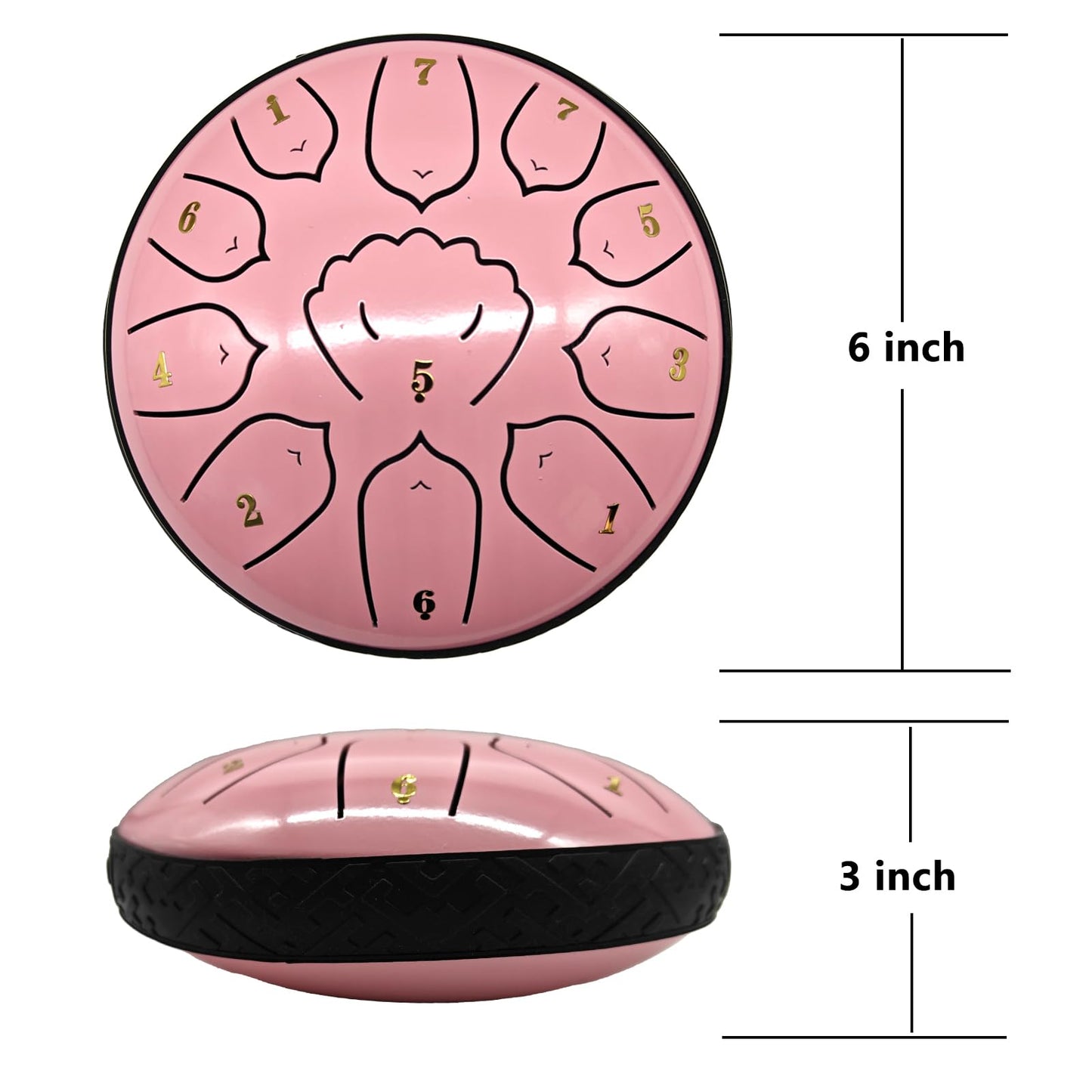 MIUYA 6-Inch 11-Note Steel Tongue Drum, Carbon Steel, Mallets, Song Book, Carrying Bag, Portable for Outdoor Park, Camping, Travel, Picnic (Pink Rose)