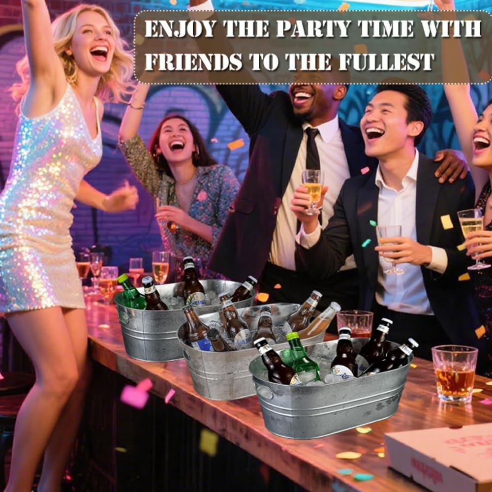 4 Pcs 4 Gallon Metal Beverage Ice Buckets Ice Bucket Set with Handles for Parties Large Metal Drink Ice Buckets for Beer Wine Cocktails & Outdoor Events