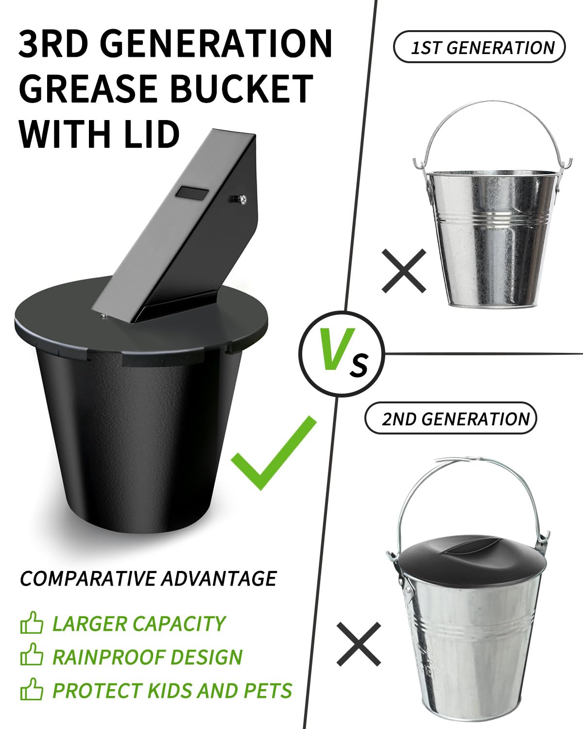 Grease Bucket with Lid & Silicone Liner, Upgraded Grill Accessories, Replacement Drip Bucket for Traeger Smokers & Grills