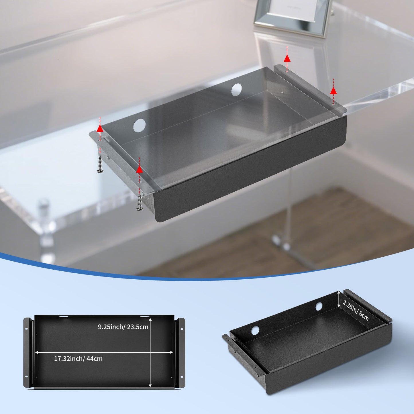 KHAMAL Under Desk Mounted Sliding Drawer Black