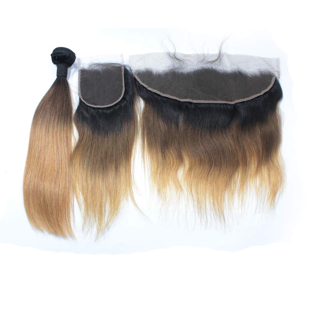 Forawme Brazilian Virgin Human Hair Top Closure Pre Plucked Natural Hairline 18 Inch 4X4 inch Free Part 1B/4/27 Ombre Straight Lace Closure With Baby Hair