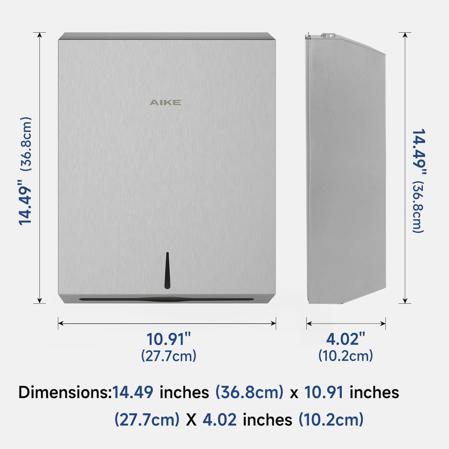 AIKE 400 Sheets Multifold Commercial Stainless Steels Wall Mount Paper Towel Dispenser with Lock Large Capacity Brushed AK5181 (Folded Size 10.6" x 3.9" Or Smaller)