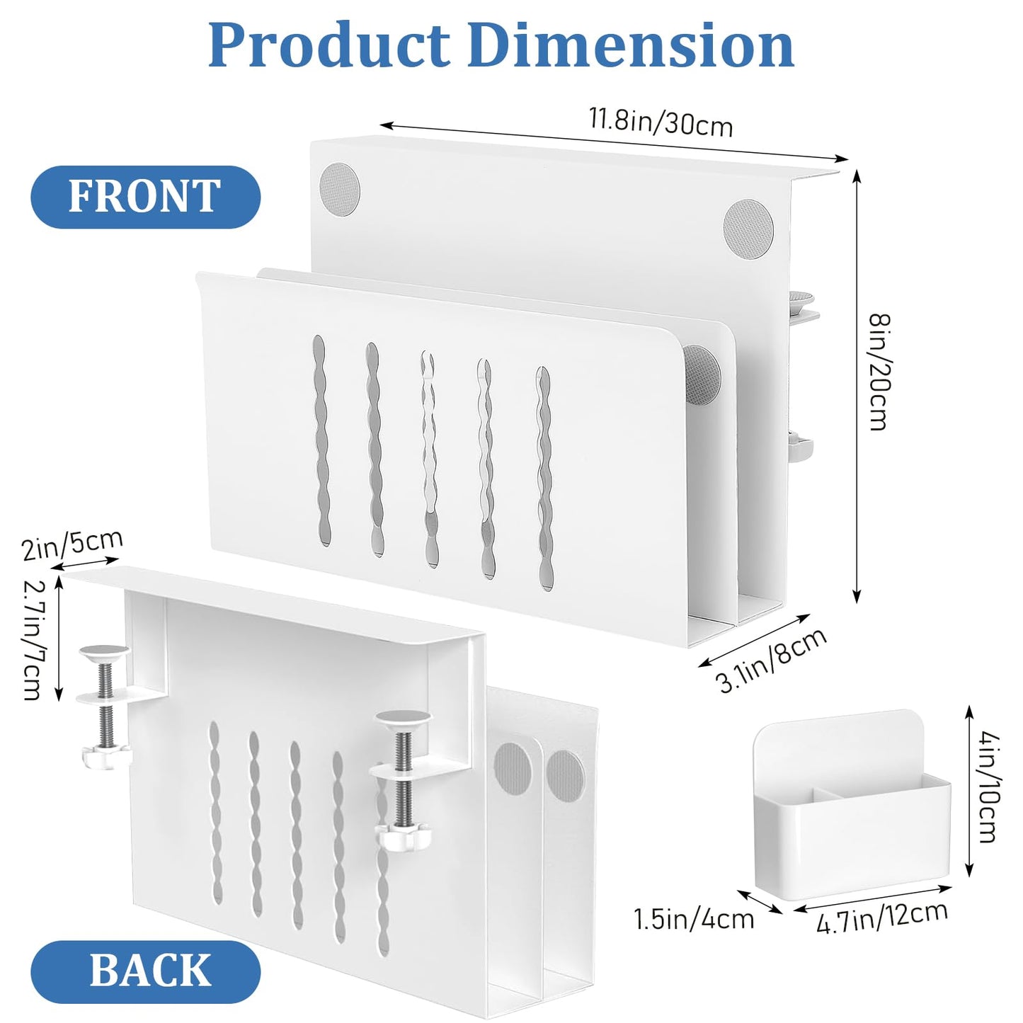 Desk Side Storage, Under Desk Laptop Mount, 2-Tier Table Side Hanging File Organizer, No Drill Clamp On Cable Management Tray, Laptop Holder with Magnetic Pen Holder for Office and Home, Load 22 Lbs
