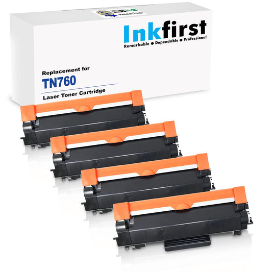 (CHIP Included) 4 High Yield Inkfirst Toner Cartridge TN-760 TN760 Compatible Remanufactured for Brother TN-760 Black HL-L2350DW HL-L2370DW HL-L2370DWXL HL-L2390DW HL-L2395DW MFC-L2710DW MFC-L2730DW