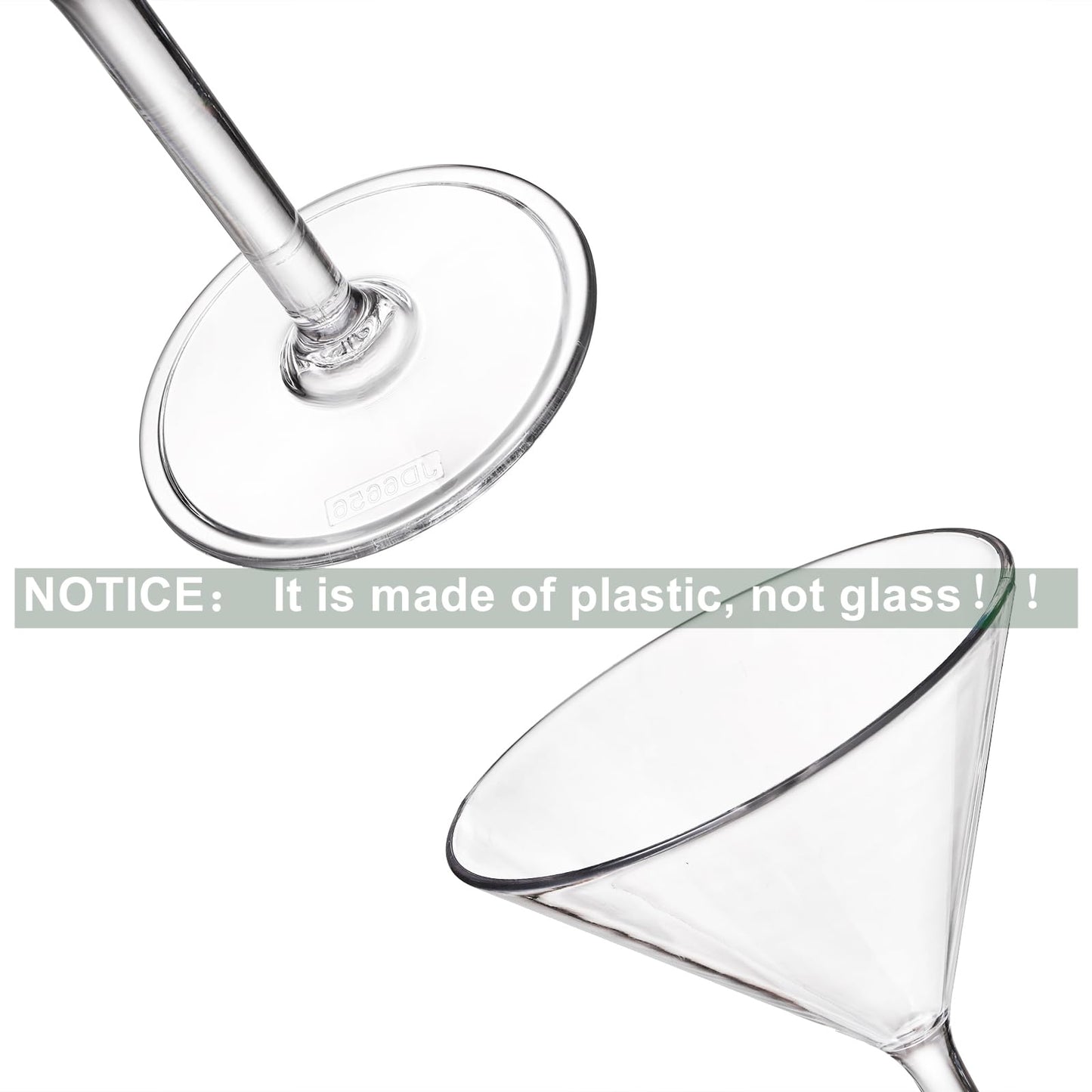 Yopay Set of 6 Unbreakable Martini Glasses, 10 Ounce Plastic Cocktail Glasses for Whiskey, Margarita, Manhattan, Holiday, Party, Reusable, Break Resistant, Clear Polycarbonate Glassware