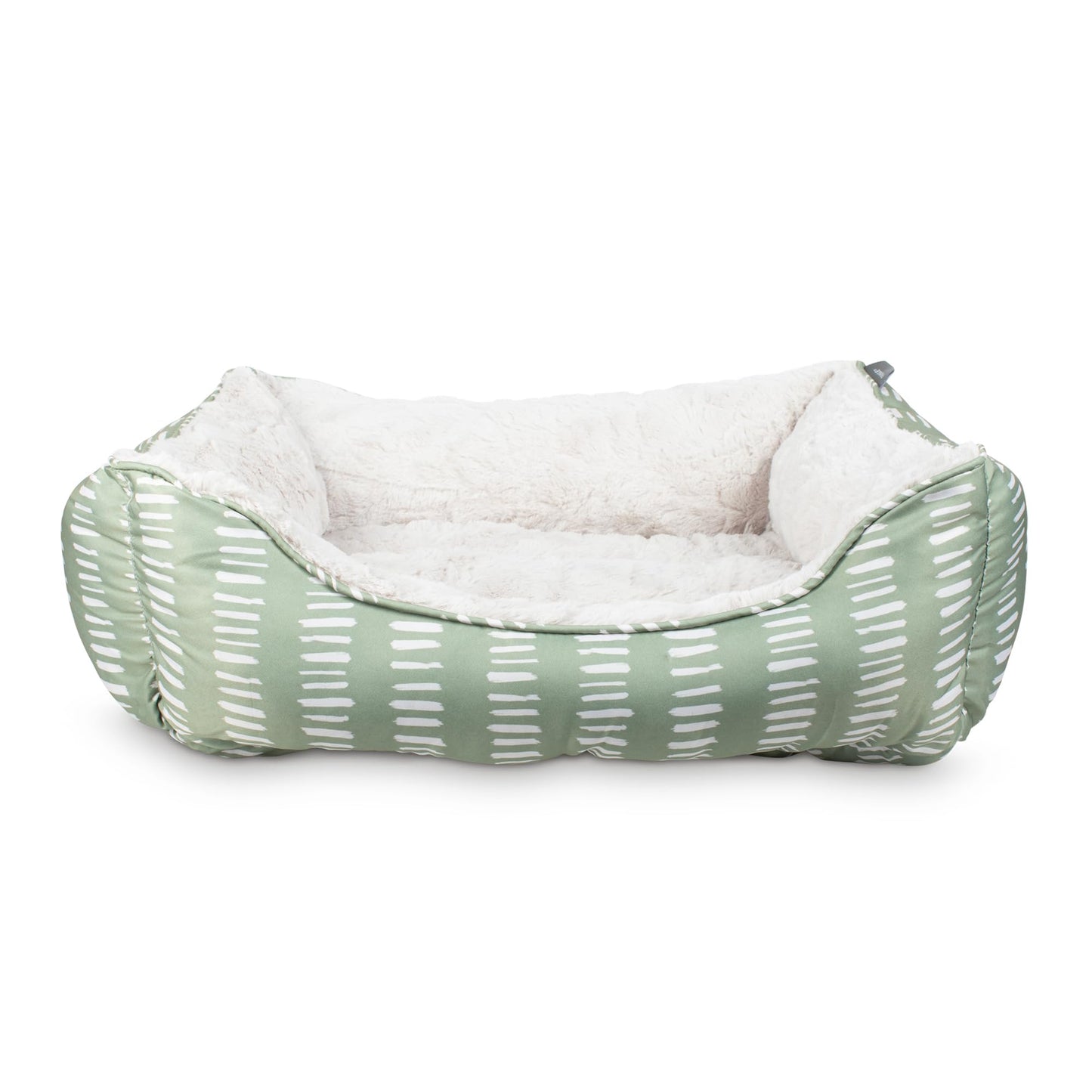 Fringe Studio Painted Dash Cool Olive Medium Rectangular Cuddler Pet Bed 25" X 21"- Poly Filled with Faux Fur Interior - Machine Washable (213069)