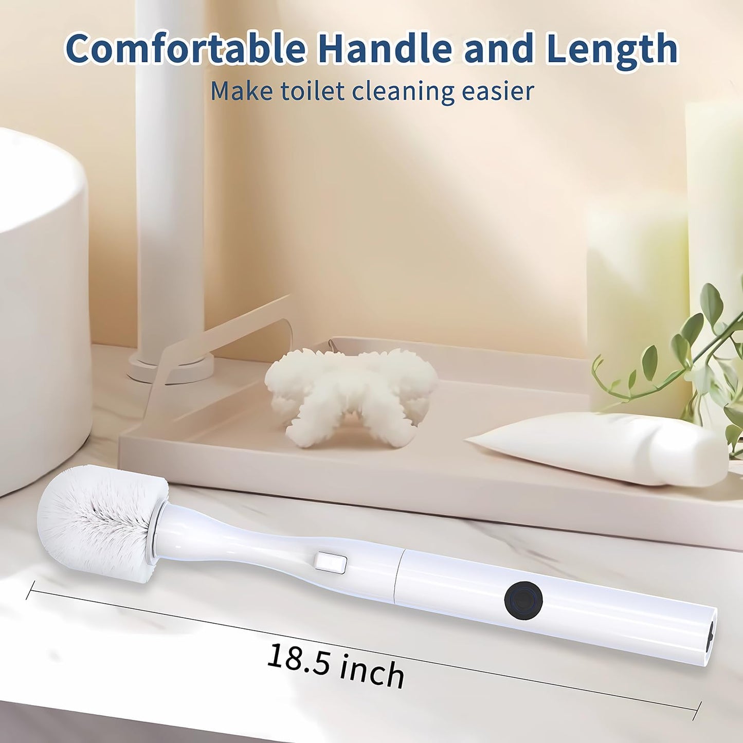 Electric Toilet Brush, HKFIF Toilet Brush and Holder Set, 360 Degree Powerful Cleaning Easily Eliminate Stains and Residue, 2 Speeds Rechargeable Motorized Toilet Scrubber (White)