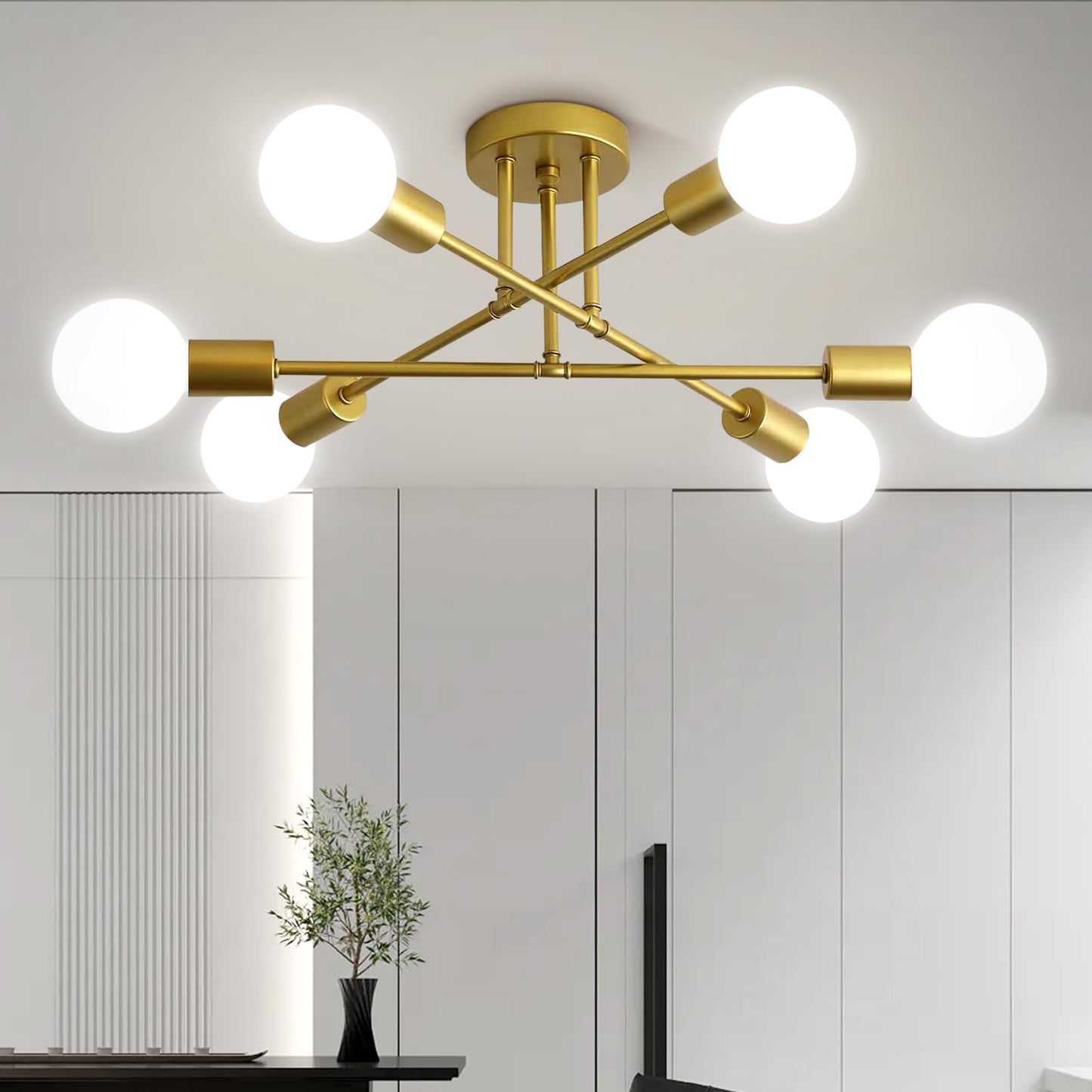 Ceiling Light, 6-Light Sputnik Chandelier,Direction Adjustable Light Fixtures Ceiling,Modern&Stylish Gold Dining Room Light Fixtures,Industrial Kitchen Light Fixtures