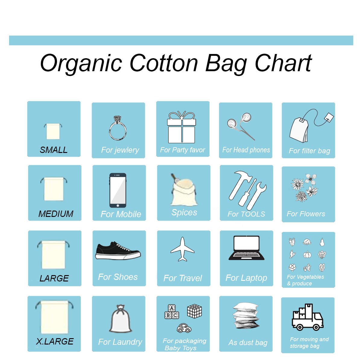 Size 5x7 inches - 100% Cotton Reusable Produce Muslin Bags – Multipurpose Drawstring Storage Pouch for Everyday Use – Pack of 100