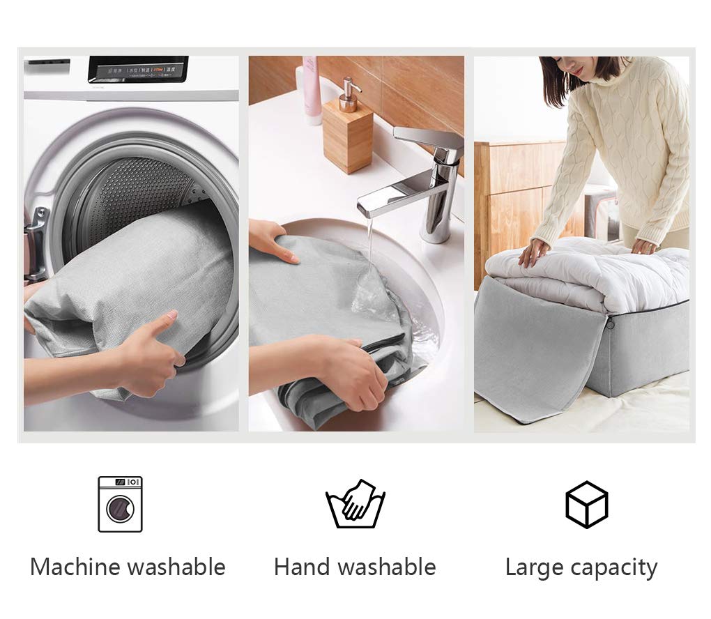 iwill CREATE PRO Breathable Canvas Cotton Soft Storage Bags with Handles & 3-side Zip, Good for Cotton Clothes Bedding Organizer Bins, Beige, 3pcs