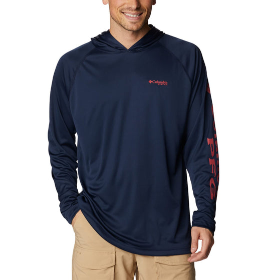 Columbia Men's Terminal Tackle Hoodie, Coll Navy/Sunset Red Logo, Large Tall