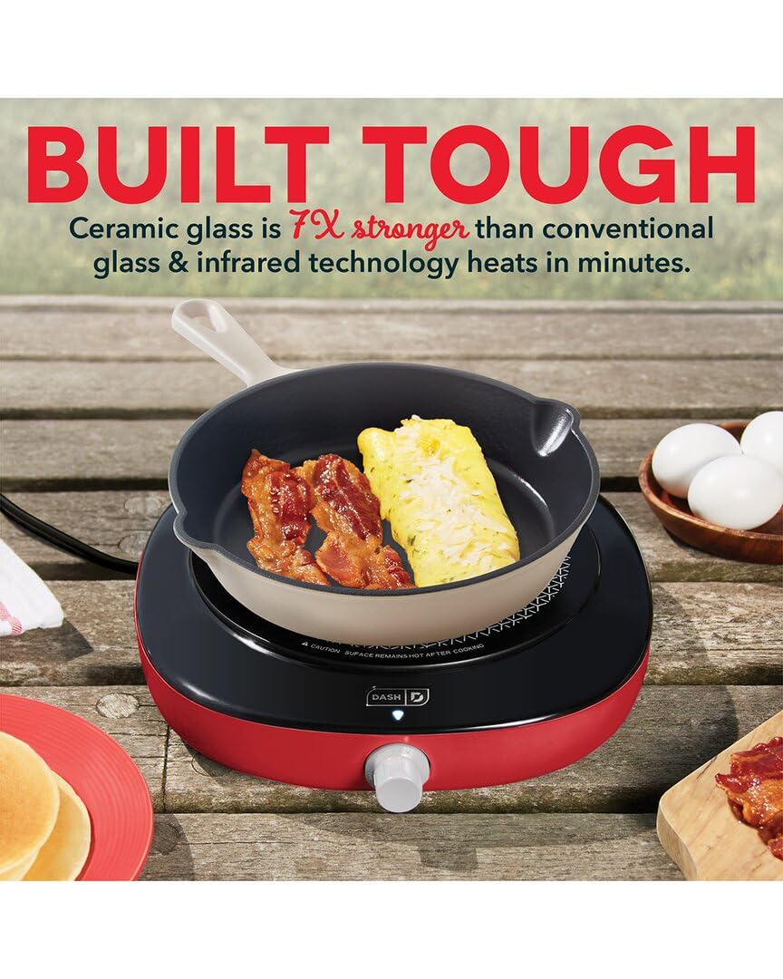 DASH Everyday Electric Cooktop with Infrared Heating, 5 Temperature Settings with Cord Storage, Perfect for RVs, Camping, Dorms, and Small Living Spaces - Red