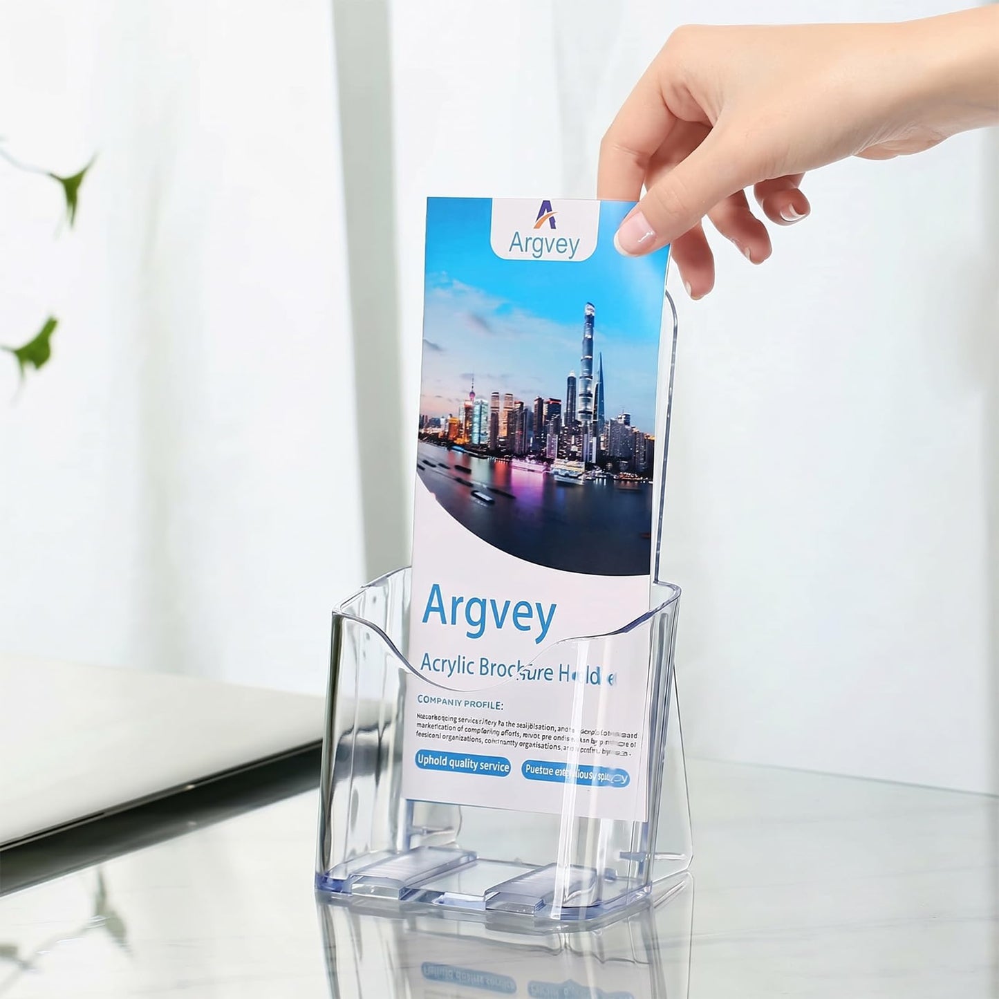 Acrylic Brochure Holder 4x9 Inch, Clear Pamphlet Holder Display Stand for Trifold 4 Inch Flyers, Booklets, Table Signs, Plastic Rack Card Holder for Office, Home, Store, 10 Pack