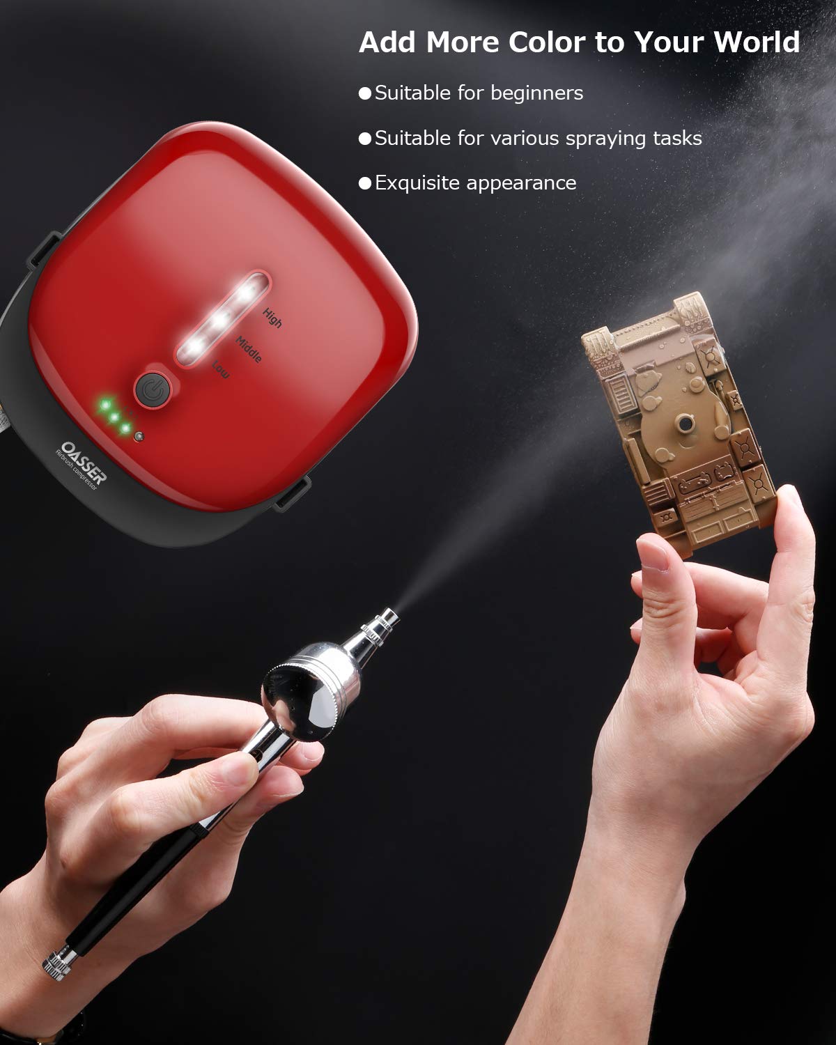 Oasser Airbrush Kit with Compressor 1000mAh Portable Airbrush Compressor Rechargeable with LED Lights for Painting Modeling Makeup Art Creation Suitable for Beginners Red